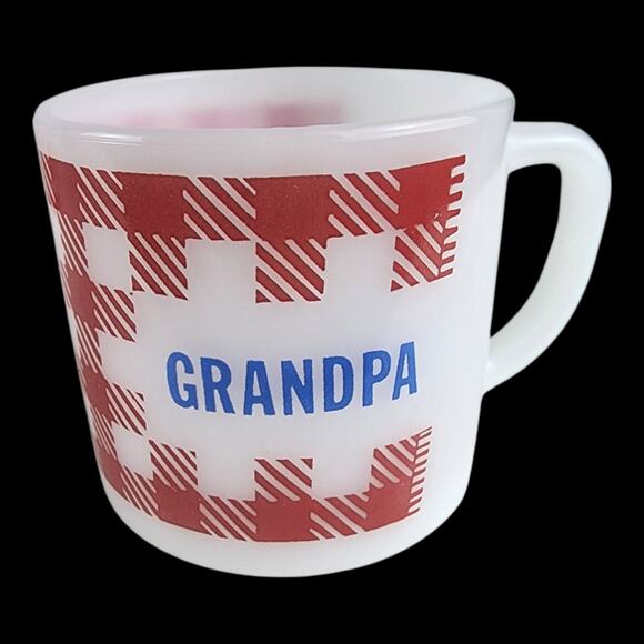 Westfield Federal White Milk Glass Red? White Checked Grandpa / Grandma Mugs - Picture 4 of 6